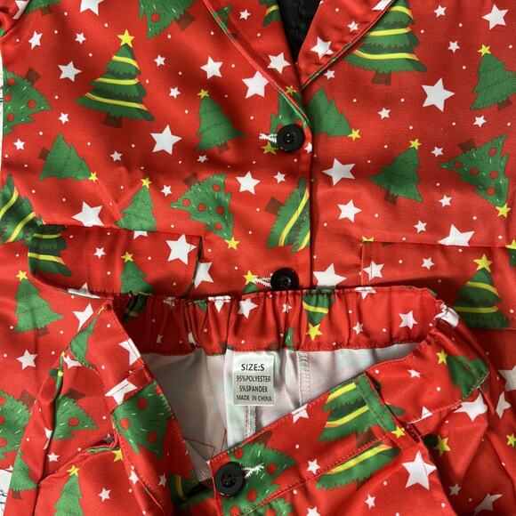 Boys 3-piece Ugly Christmas Suit Jacket Pants Tie Red Trees Small Halloween READ - Picture 7 of 10